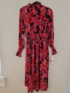Nanette Floral Long-Sleeve Midi Dress in Pink & Black
